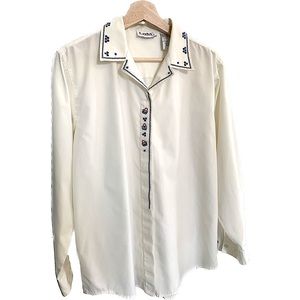 Vintage Embroidered Collar White Blouse Tabi International